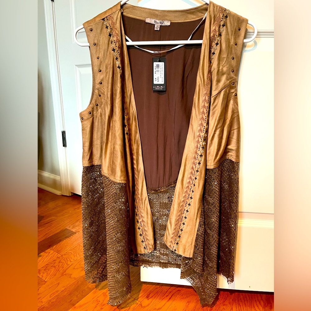 Miss Me Brown and Tan Embellished Vest, size XS, brand new with tags NWT